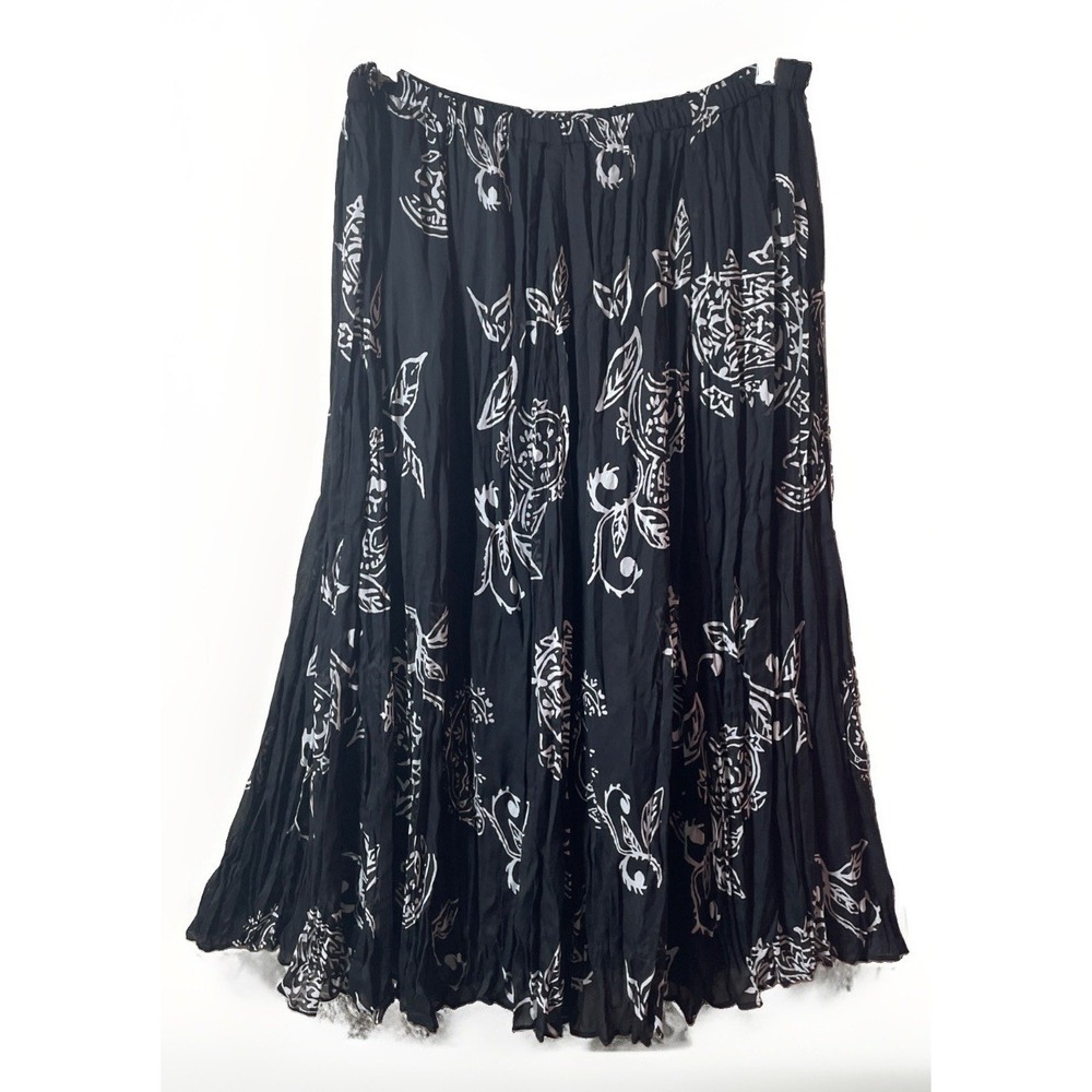 Chico's Skirt Women's 2 US 12 Black White Midi Pleated Elastic Waist Boho Fairy